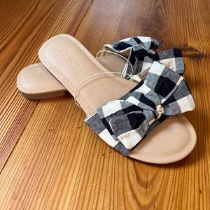 NWT LOFT Blue and White Plaid Sandals